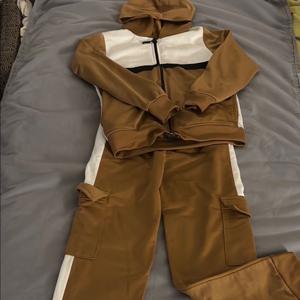 Athletex Brown and White Tracksuit with Hoodie